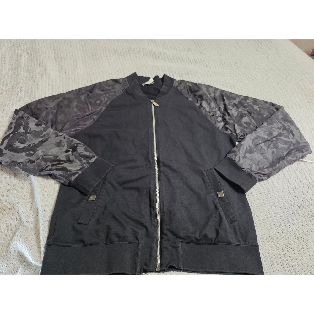 Versace Collection Mens XL Black Camo Raglan Sleeve Bomber Jacket Zip Up